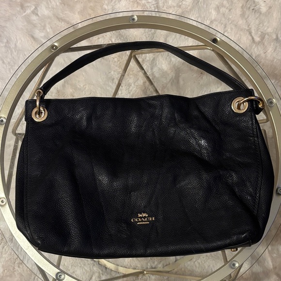 Coach Black Leather Shoulder Bag with Gold Accents - Picture 1 of 10